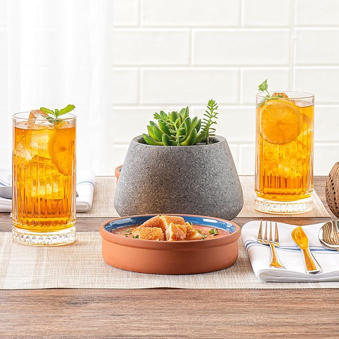 Restaurantware-Terra Tek 15.2 Ounce Terracotta Cazuelas, 2 Blue Glazed Clay Pots For Cooking - Oven-Ready, Microwavable, Terracotta Serving Pots, Dishwashable, For Cooking And Serving
