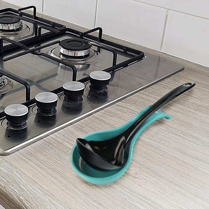 Reston Lloyd Kitchen Counter Utensil Spoon Rest, Ladles, Spaghetti Forks, & Spatulas, Durable BPA-Free Plastic – Dishwasher Safe, Décor, Space Saving Hanging Hole on Handle, Aqua