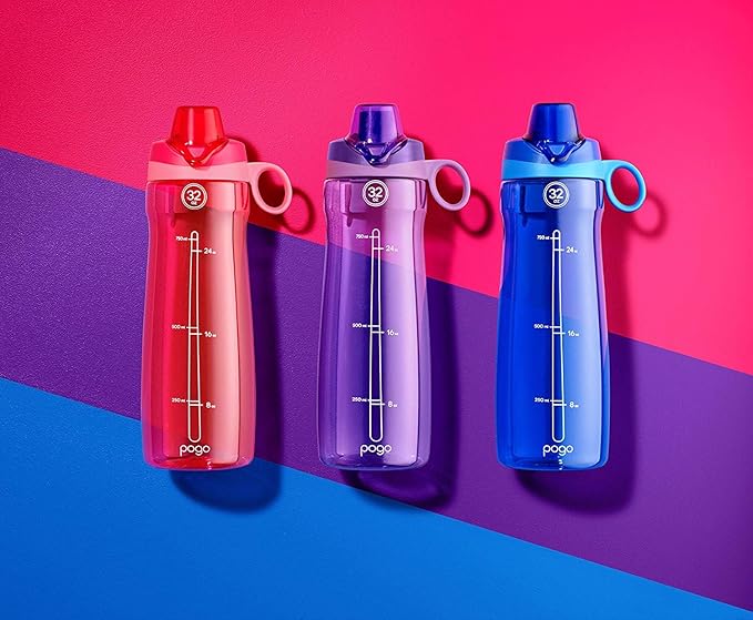 Pogo Plastic Water Bottle with Chug Lid and Carry Handle, Reusable, BPA Free, Dishwasher Safe, Perfect for Travel, School, Outdoors, and Gym | 18oz, 32oz, 40oz, 64oz