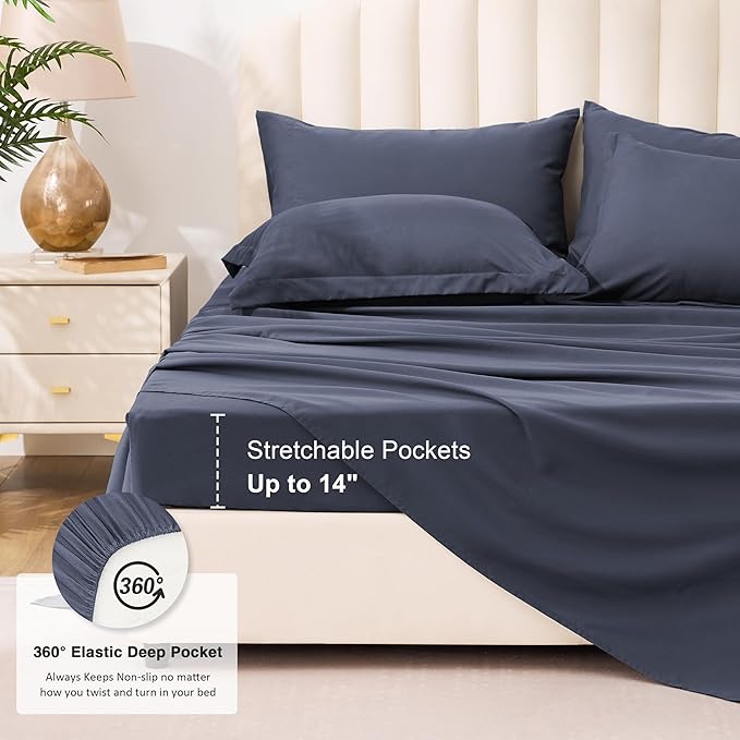 Love's cabin Queen Comforter Set Indigo Blue, 7 Pieces Queen Bed in a Bag, All Season Bedding Sets with 1 Comforter, 1 Flat Sheet, 1 Fitted Sheet, 2 Pillowcase and 2 Pillow Sham | Soft, Breathable, Lightweight, Comfortable