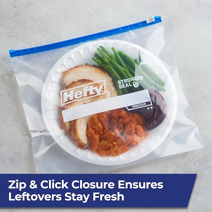 Hefty Slider Freezer Kitchen Storage Bags, Gallon Size, 56 Count (Pack of 4)