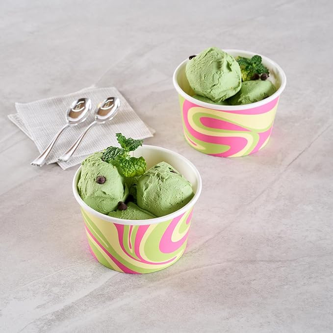 Restaurantware Ice Cream Cups 200 Pack of 8 oz Leak-Resistant Disposable Dessert Bowl Frozen Yogurt Cup Round Paper Container For Cold And Hot Desserts