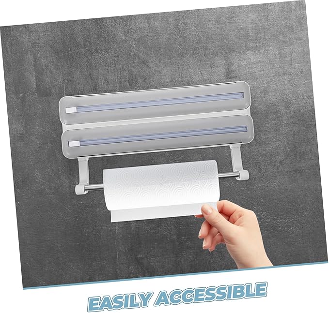 SHOWERORO Kitchen Wrap Dispenser with Cutter Dual-layer Foil and Cling Film Organizer for Effortless Cutting Material Grey Home and Professional Use