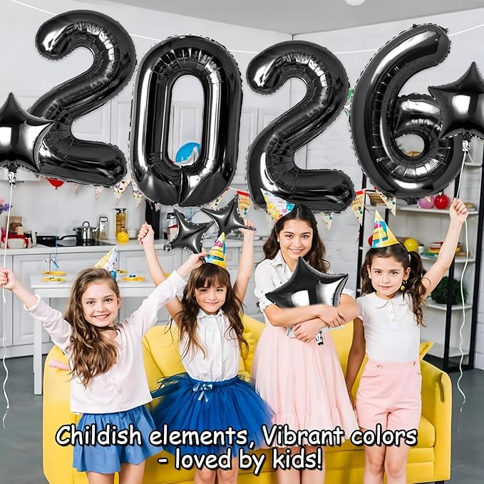 Upgraded, 42in Large 2026 Balloons Numbers, with 4pcs Star Balloon and Accessories, 3D Premium Aluminum Foil, Ideal Graduation Balloons for Graduation Decorations 2026, Grad Party Decorations, Black