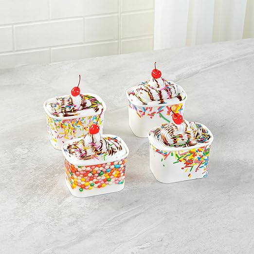Restaurantware Paper Cups 200 Count 12 Ounce Square Disposable Ice Cream Containers, Leak-Resistant Paper Dessert To Go Cups, Hot And Cold Food, Durable Assorted Sprinkles Design