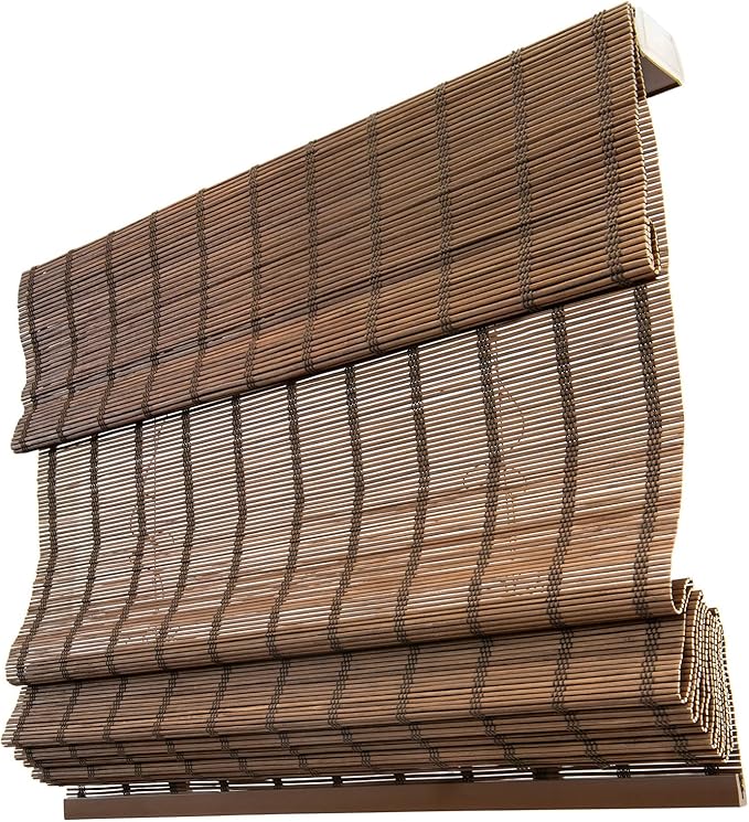 CHICOLOGY Bamboo Roman Shades - Designer Eco-Friendly Light Filtering Window Blinds, Ideal for Home & Patio, Premium Quality, Bear Brown, 47"W X 64"H