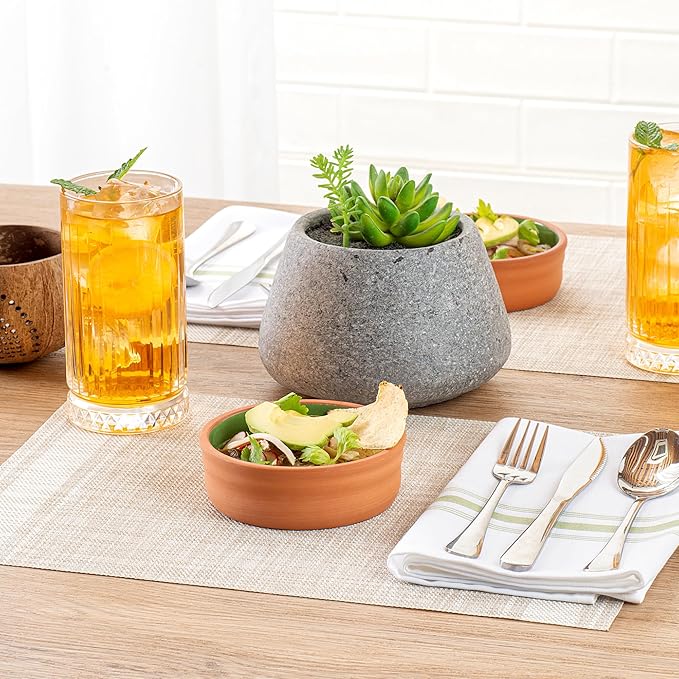 Restaurantware-Terra Tek 6.8 Ounce Terracotta Cazuelas, 2 Green Glazed Clay Pots For Cooking - Oven-Ready, Microwavable, Terracotta Serving Pots, Dishwashable, For Cooking And Serving