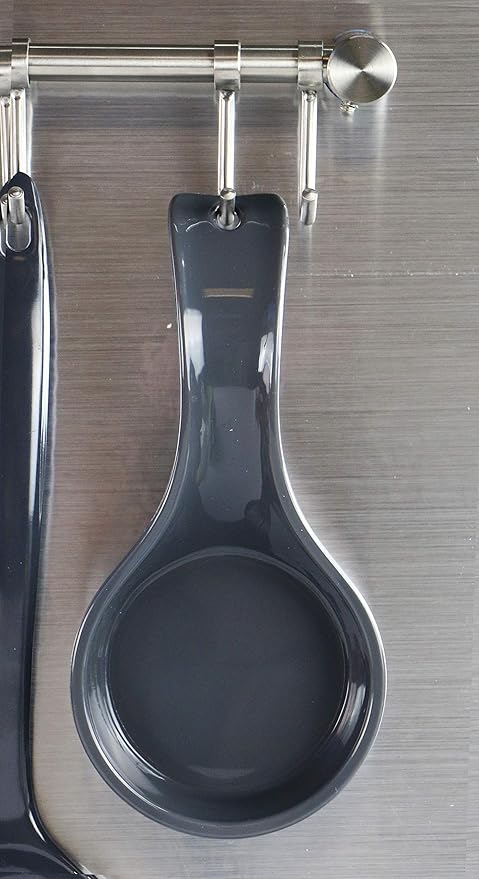 Reston Lloyd Kitchen Counter Utensil Spoon Rest, Ladles, Spaghetti Forks, & Spatulas, Durable BPA-Free Plastic – Dishwasher Safe, Décor, Space Saving Hanging Hole on Handle, Charcoal