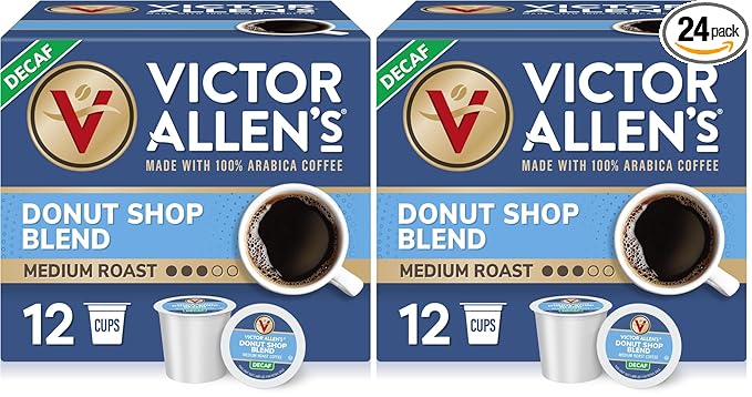Victor Allen's Coffee Decaf Donut Shop, 12 Count, Medium Roast, Single Serve Coffee Pods for Keurig K-Cup Brewers (Pack of 2)