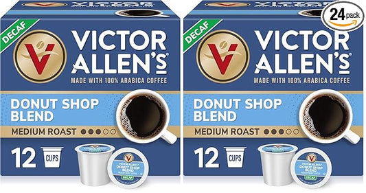 Victor Allen's Coffee Decaf Donut Shop, 12 Count, Medium Roast, Single Serve Coffee Pods for Keurig K-Cup Brewers (Pack of 2)