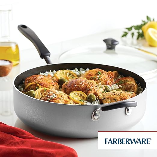 Farberware Cookstart DiamondMax Nonstick Jumbo Cooker with Lid and Helper Handle, Dishwasher Safe, 6 Quart - Silver