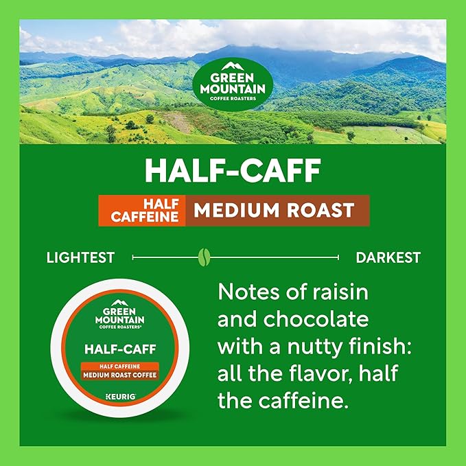 Green Mountain Coffee Roasters Half Caff, Single-Serve Keurig K-Cup Pods, Medium Roast Coffee Pods, 96 Count