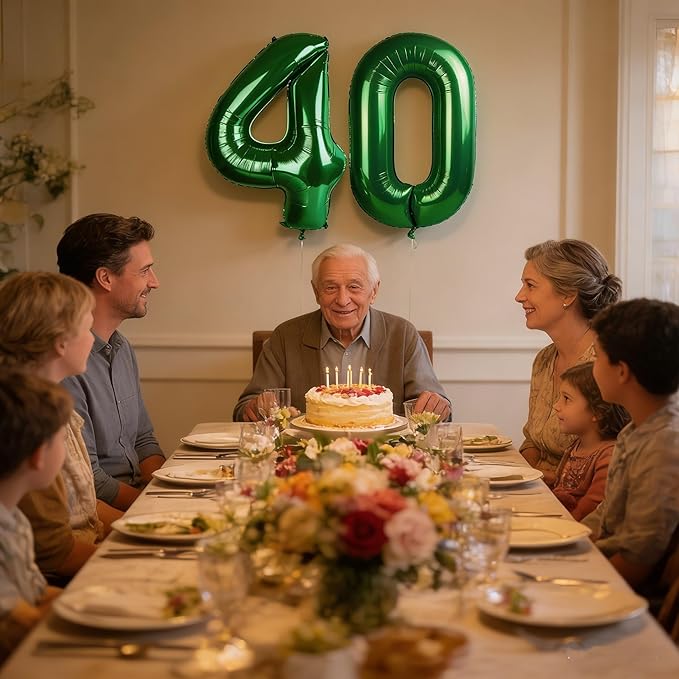 40 Number Balloons, 40 Inch Dark Green 40th Birthday Decoration for Women & Men, Large Foil Party Decorations for Engagement Celebration Memorial Day's Supplies