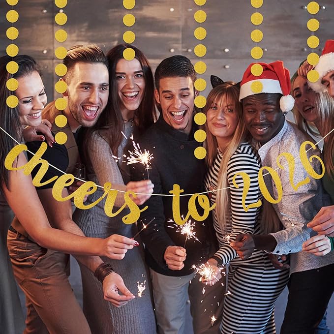 Gold Cheers to 2026 Banner Happy New Year 2026 Banner New Years Eve Banners 2026 for Happy New Year 2026 Party Decorations