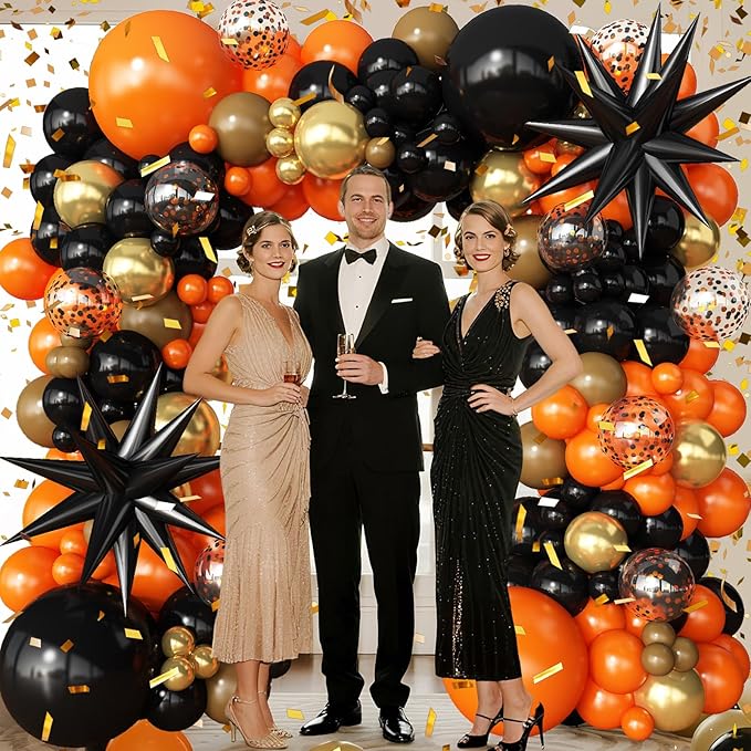 Black Orange Arch Kit Garland with Gold Brown Balloons Star Balloons for 2026 Graduation Decorations Boys Birthday Basketball Sport Event Anniversary Party Decorations