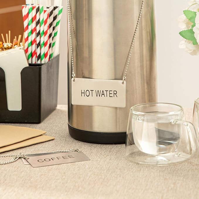 Restaurantware 26 Inches Chafer Urn Chain and 3.5 x 1.6 Inch "Hot Water" Label - 12 Count - Met Lux Stainless Steel Chafing Dish Accessory, Durable, Easy to Use - Label for Catering, Buffet