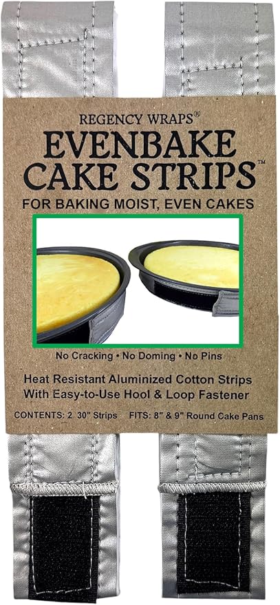 Regency Wraps EvenBake CakeStrips, Aluminized Cotton Band with Secure Velcro-like Closure to Create Moist, Even Layers, Pack of 2, Silver, 30", fit 8-9" cake pans