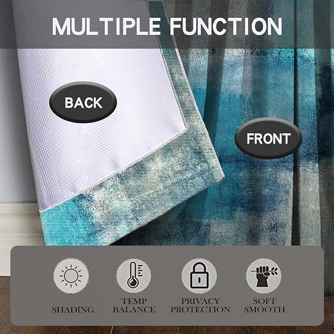 MCALK Turquoise Kitchen Curtains Tiers Set 2 Piece for Windows Grey Kitchen Window Curtains Set,Modern Abstract Art Valances for Living Room(24" Tiers Set)