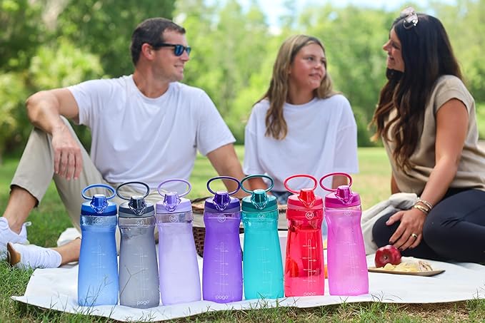 Pogo Plastic Water Bottle with Chug Lid and Carry Handle, Reusable, BPA Free, Dishwasher Safe, Perfect for Travel, School, Outdoors, and Gym | 18oz, 32oz, 40oz, 64oz