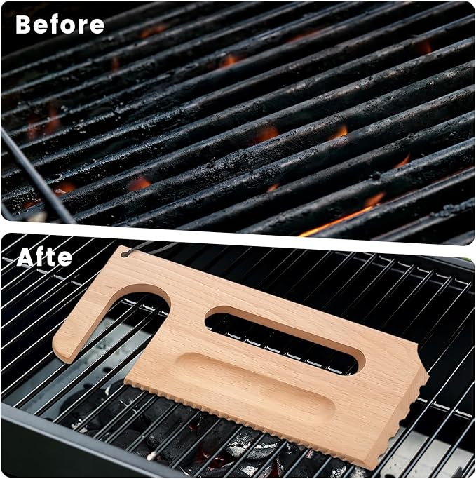 Wooden Grill Scraper, Brush Natural Hardwood BBQ Cleaner, Grill Grate Cleaner for Traeger Grills - Safe Bristle-Free Grill Cleaning Tool with Pro Series, Ironwood, and Timberline Grills