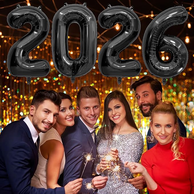 2026 Balloons New Years Decorations - 40" Large 2026 Black Foil Number Balloon New Years Eve Party Supplies Graduation Balloons Class of 2026 Happy New Year Birthday Anniversary Graduation Decorations