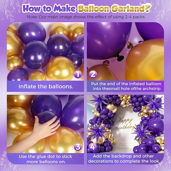 Purple and Gold Balloon Arch Garland Kit 153pcs with Star, 2026 New Year's Dark Purple Metallic Gold Violet Royal Balloons for Adults Prom Luxury Decorations Graduation Birthday Baby Shower