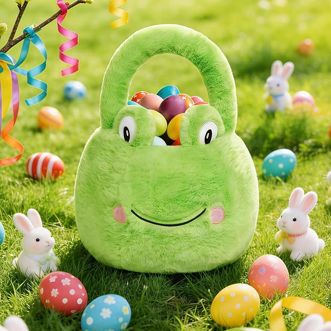 Easter Basket, Easter Baskets for Kids, Frog Baskets with Handle for Gifts Empty, Bunny Egg Hunting, Basket Stuffers Essentials