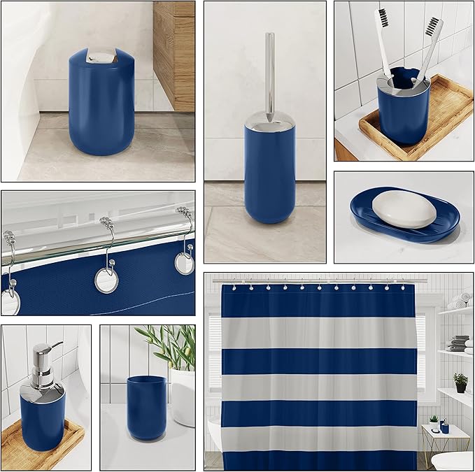 Clara Clark Bathroom Accessories Set - 23PC Shower Curtain Set with Bathroom Trash Can, Navy Bathroom Set, Bathroom Sets with Shower Curtain and Navy Rugs