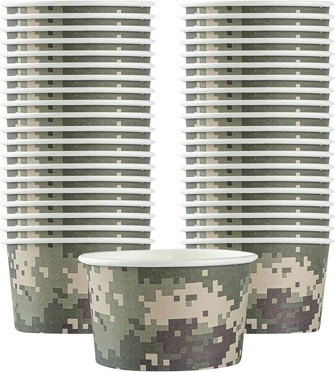 Restaurantware Coppetta 5 Ounce Dessert Cups, 200 Disposable Ice Cream Cups - Lids Sold Separately, Sturdy, Camouflage Paper FroYo Bowls, For Hot And Cold Foods, Perfect For Gelato Or Mousse