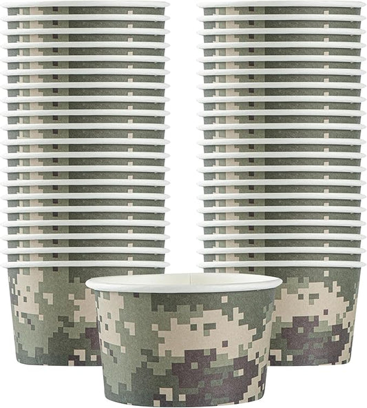 Restaurantware Coppetta 5 Ounce Dessert Cups, 200 Disposable Ice Cream Cups - Lids Sold Separately, Sturdy, Camouflage Paper FroYo Bowls, For Hot And Cold Foods, Perfect For Gelato Or Mousse