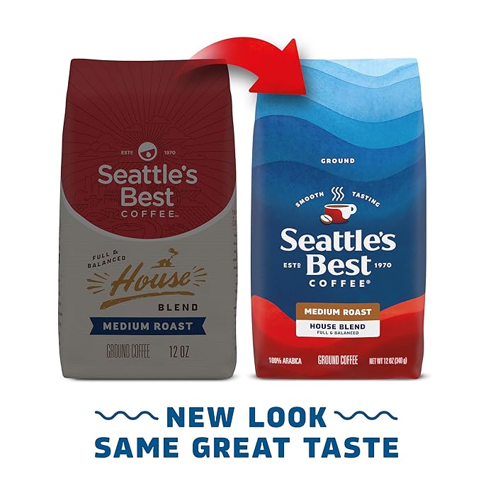 Seattle’s Best Coffee, Medium Roast Ground Coffee, House Blend, 100% Arabica, 6 Bags (12 oz Each)