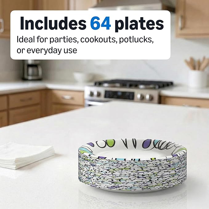 Amazon Basics Ultra Paper Plates, 8.62 Inch, Disposable, 64 Count, Packaging May Vary