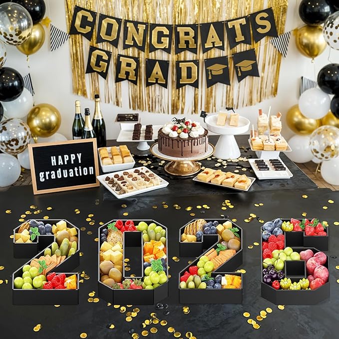 2026 Numbers for Charcuterie Fillable Cardboard Number 13.8'' Black 2026 Shaped Board Trays for New Year Graduation Party Decorations Food Candy Paper Mache Cupcake Pans Cookies Box Container