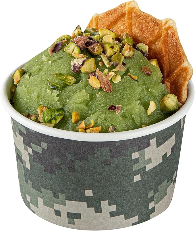 Restaurantware Coppetta 3-Ounce Dessert Cups, 200 Disposable Ice Cream Cups - Lids Sold Separately, Sturdy, Camouflage Paper FroYo Bowls, For Hot And Cold Foods, Perfect For Gelato Or Mousse