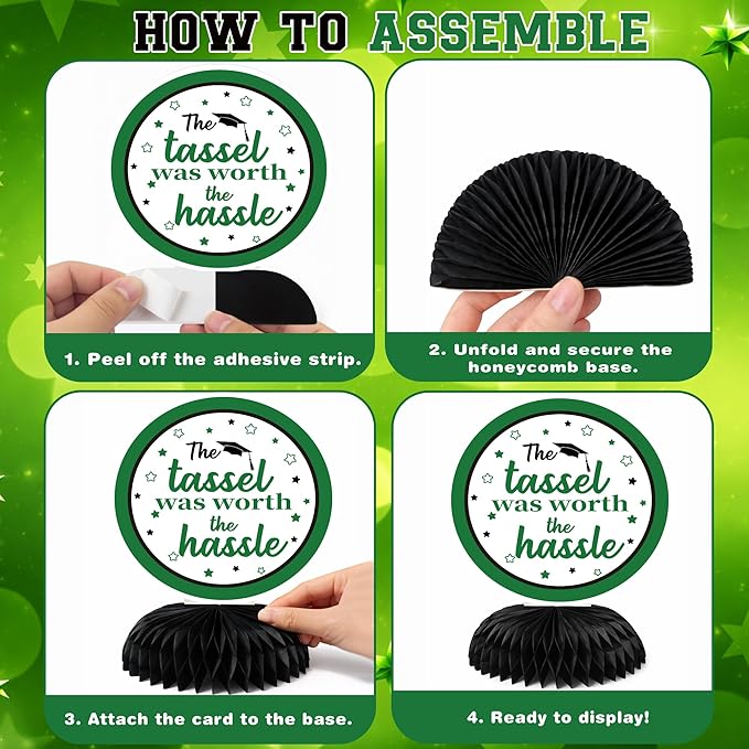 Graduation Decorations 2026 - Green Graduation Honeycomb for Table Centerpiece | Graduation Party Decorations Class of 2026,Table Toppers for Graduation Party Favors Supplies Indoor Outdoor