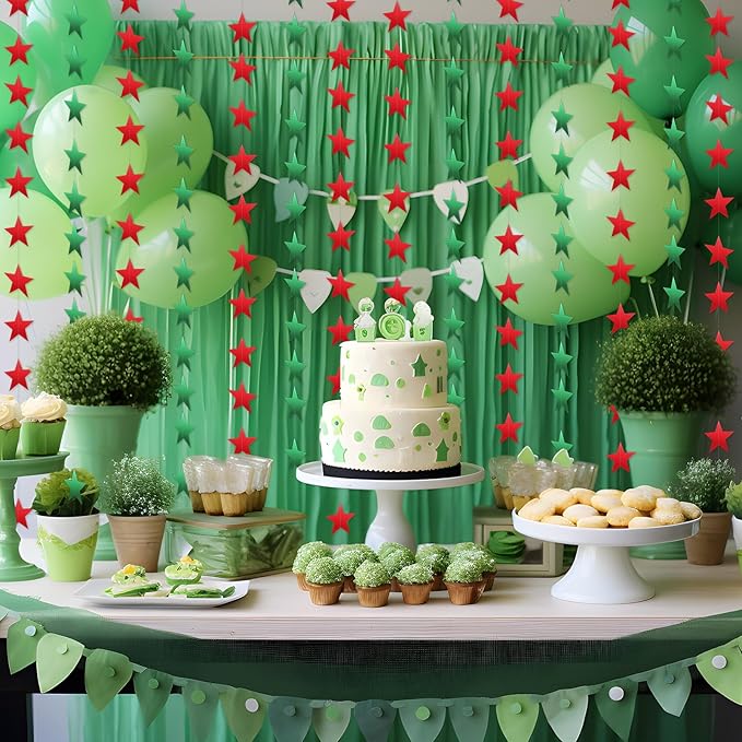 Patelai 130 Feet Glitter Star Garland Banner 2026 Party Decoration Double Side Star Hanging String Streamer Paper Twinkle for Graduation Wedding Birthday (Red and Green)