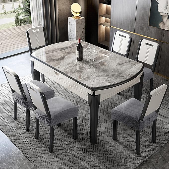 Genina Waterproof Seat Covers for Chairs,Set of 2 Dining Room Chair Seat Covers for Kitchen,Stretch Jacquard Removable Washable Dining Chair Slipcovers Protectors with Rear Covers, Light Grey