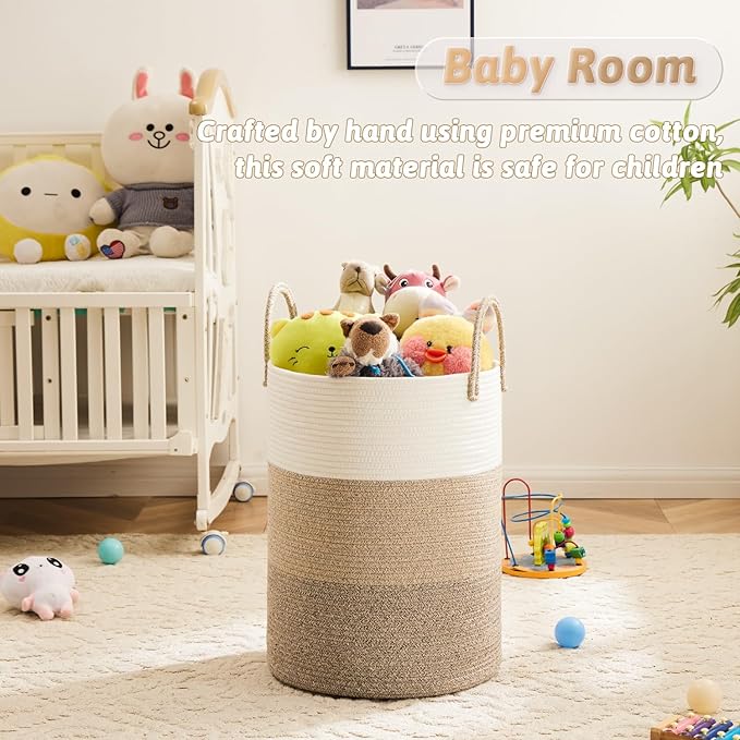 Artfeel Laundry Basket,Woven Cotton Rope Laundry Hamper,40L for Decorative Storage of Dirty Clothes,Toys and Blankets in Bathroom,Bedroom and Living Room
