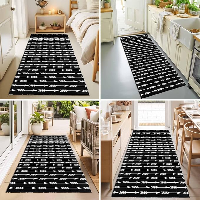 Runner Rug for Bedroom Hallway, Tribal Style Arrows Pattern Kitchen Runner Rugs Area Rug 2x6ft, Black Background Washable Soft Floor Carpet for Entryway Stair