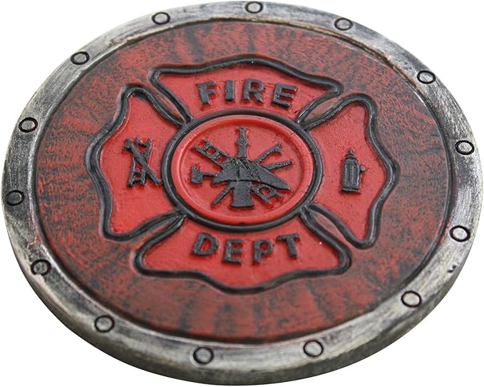 Pine Ridge Fire Department Set of 4 Coasters with Rubber Pad Base and Holder - Volunteer Fireman Fire Fighter Gift Ideas - Beautiful Polyresin Made Firefighter Symbol Display Items
