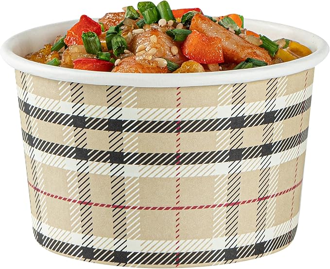 Restaurantware Coppetta 5 Ounce Dessert Cups, 200 Disposable Ice Cream Cups - Lids Sold Separately, Sturdy, Plaid Paper FroYo Bowls, For Hot And Cold Foods, Perfect For Gelato Or Mousse