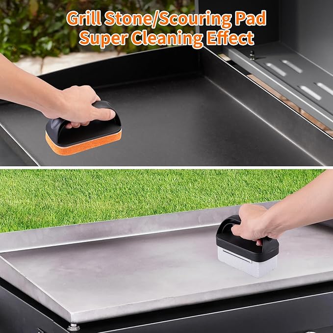 18 PCS Griddle Cleaning Kit for Blackstone, Heat-Resistant Silicone Spatula Mat with Hanger, Flat Top Grill Cleaning Kit with Cleaner Stone Brick, Griddle Scraper & Scouring Pads
