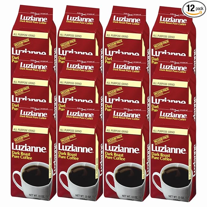 Luzianne Pure Coffee Dark Roast Ground Coffee, 13oz Bag (Pack of 12)