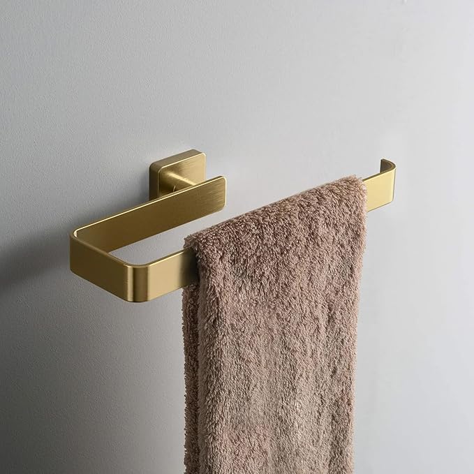 KIBI Blaze 10-Inch Bathroom Towel Bar – Solid Brass, Wall Mounted Hand Towel Holder, Sleek Modern Design, Rust-Resistant, Perfect for Bathroom, Vanity & Kitchen Sink Area (Brushed Brass) (KBA16)