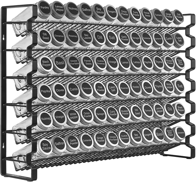 VEVOR Spice Rack Organizer for Cabinet, Spice Organizer with 72 Empty Spice Jars, Lids, Spice Labels, and Funnel Complete Set, Seasoning Organizer for Countertop, Kitchen, Pantry, Cupboard, 23x16 in