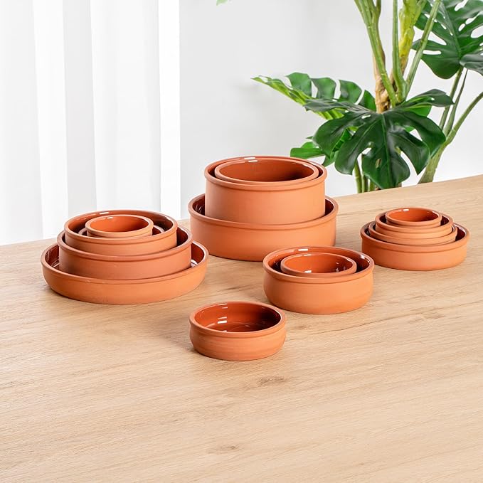 Restaurantware-Terra Tek 8.5 Ounce Terracotta Cazuelas, 2 Brown Glazed Clay Pots For Cooking - Oven-Ready, Microwavable, Terracotta Serving Pots, Dishwashable, For Cooking And Serving