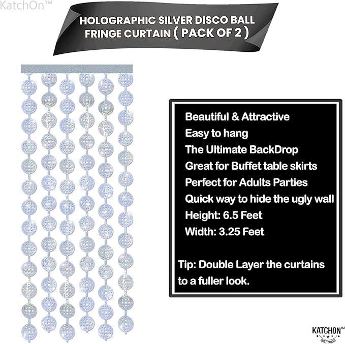KatchOn, Silver Disco Ball Fringe Curtain, Pack of 2 | Disco Party Decorations | Prom Decor Silver Ball Backdrop | Bachelorette, Birthday Decorations Bridal Shower, Graduation Decorations 2026