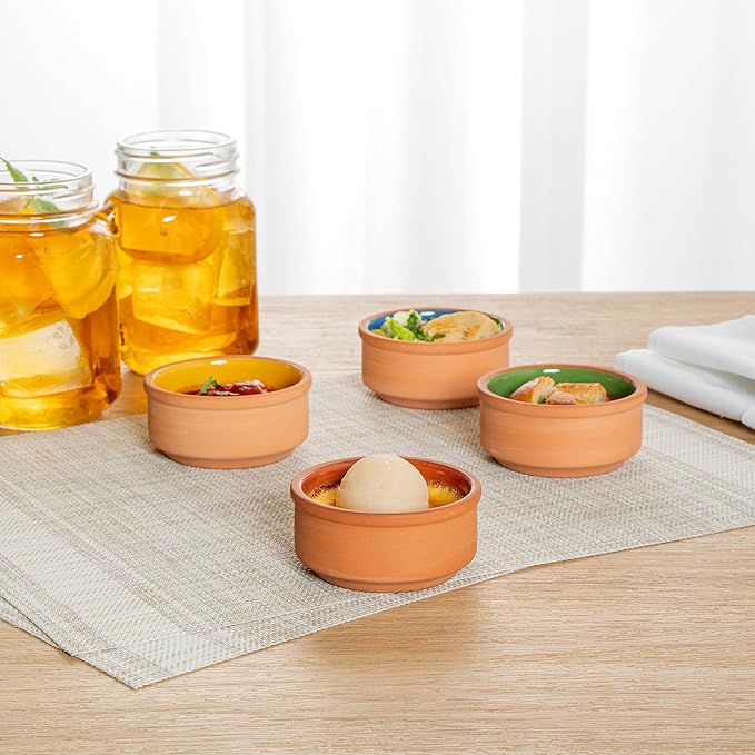 Restaurantware Terracotta Cazuela Bowls 2 Pack of 3 oz Durable Rustic Serving Dish Glazed Oven-Safe Bowl Freezer-Safe Tapas Dish Microwave-Safe Dishwasher-Safe