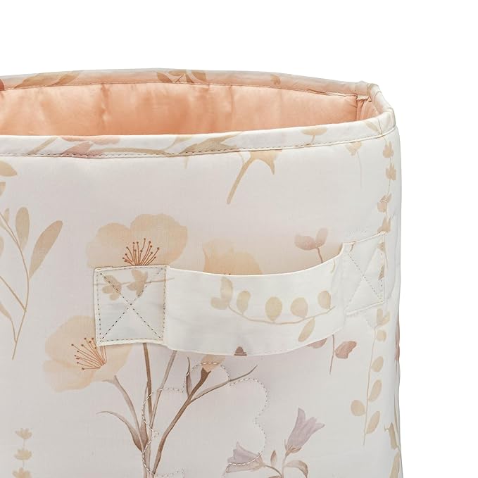 Crane Baby Wildflower Quilted Storage Basket, 13"x13", Cotton Fabric Basket for Baby Clothes Storage, Girls Nursery Decor, Baby Baskets For Nursery, Toy Basket For Kids and Toddlers, Toy Organization