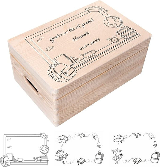 Creative Deco Personalized Wooden Storage Box School Box Minimal | 11.8 x 7.87 x 5.51 in (+-0.5) | Multiple Choice | Hinged Lid Handle Engraving | Unpainted Gift Box | UNSANDED Keepsake Souvenir Chest